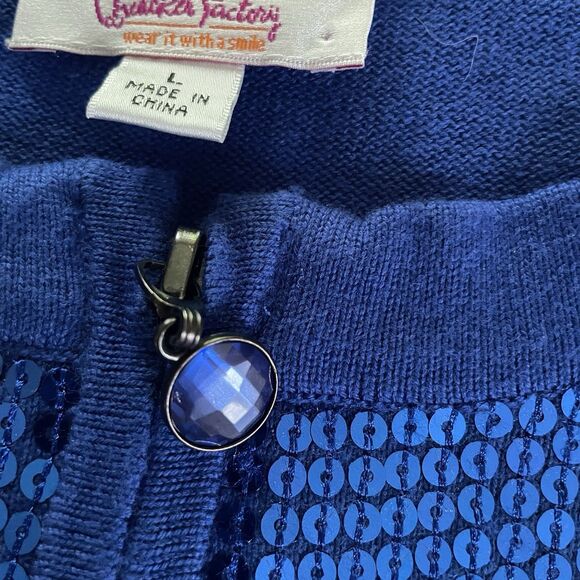 Quacker Factory full zip front blue sequin front cardigan sweater women’s size L - Picture 5 of 8